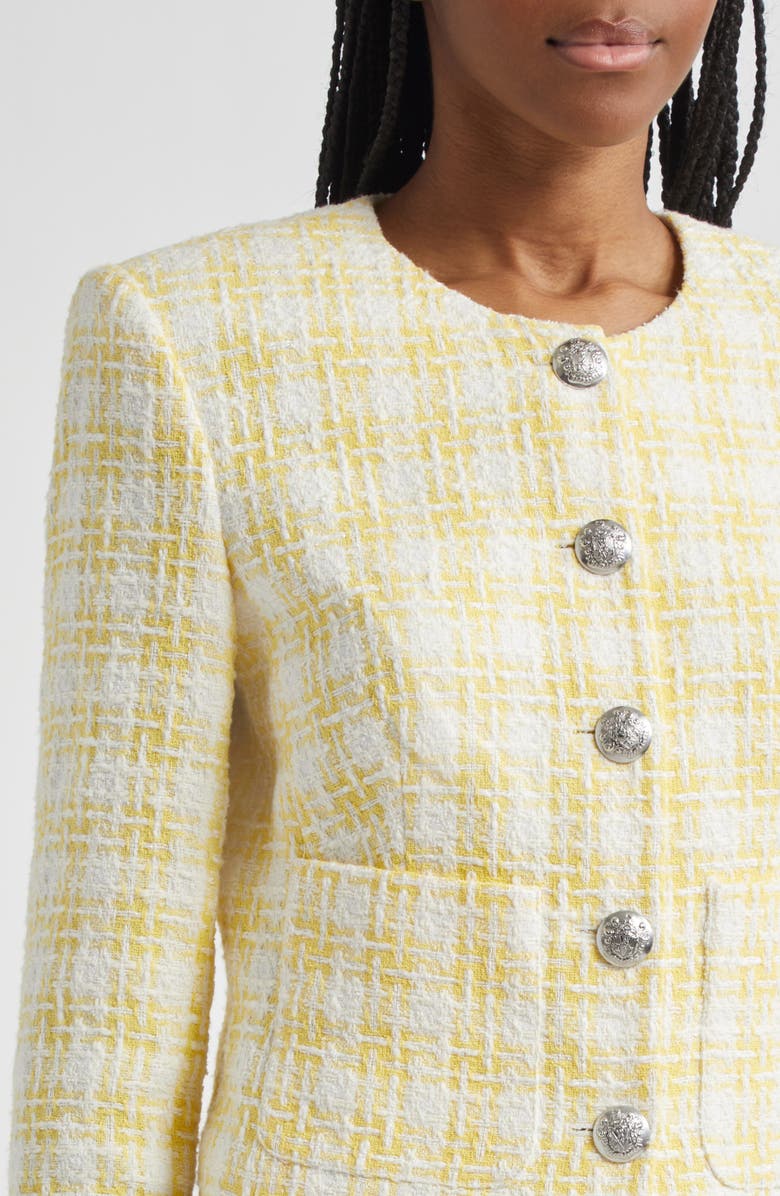 Veronica Beard Nathan Check Cotton Blend Tweed Jacket, Alternate, color, Pale Yellow/ White