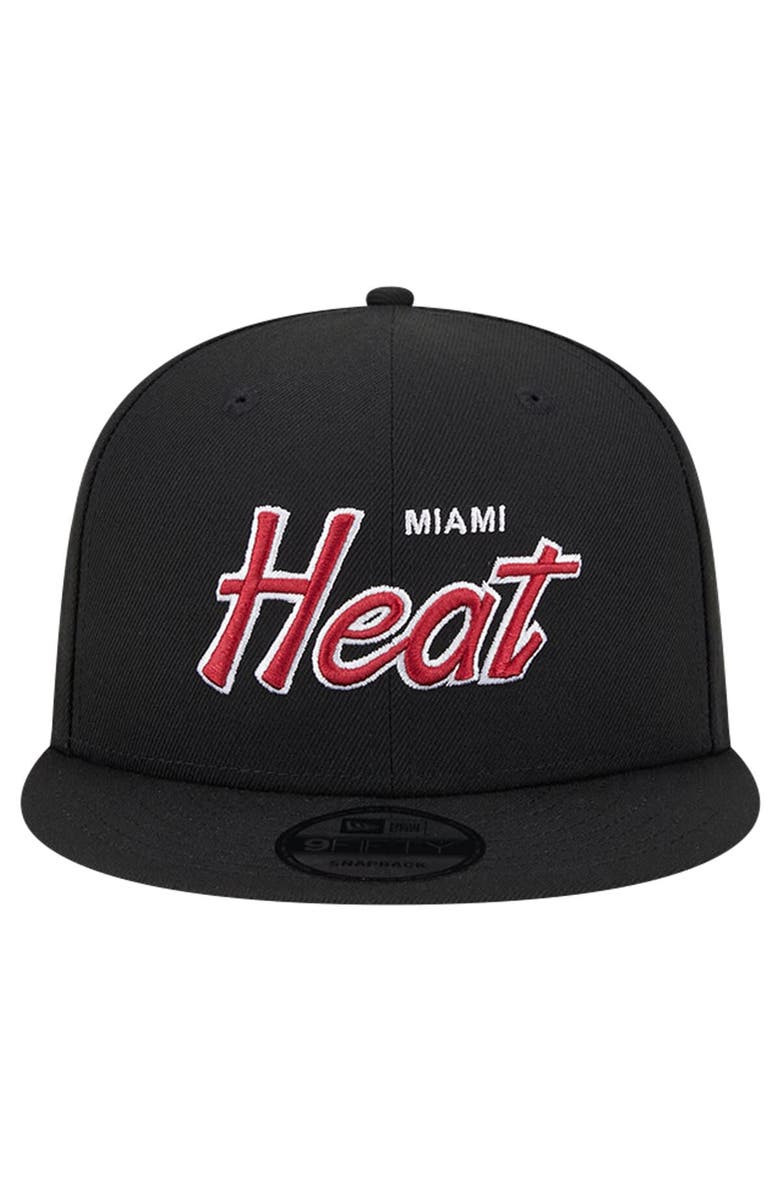 New Era Men's New Era Black Miami Heat Evergreen Script Side Patch 9FIFTY Snapback Hat, Alternate, color, 