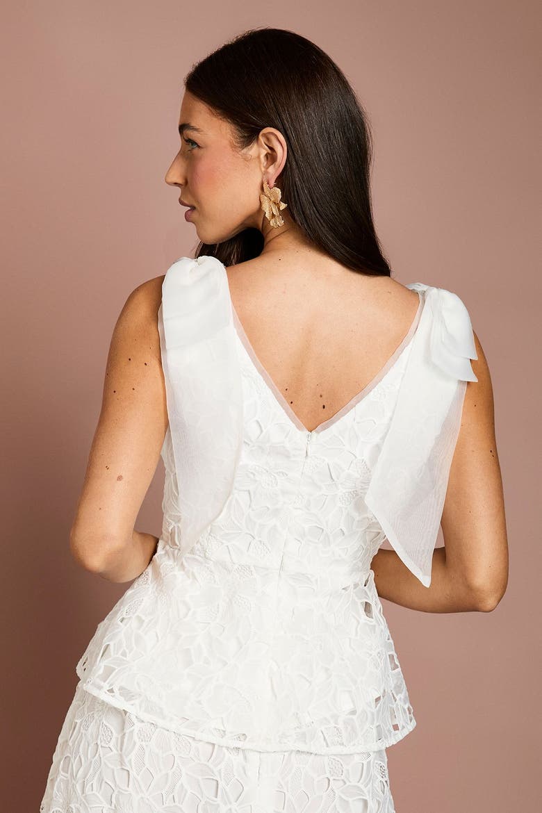 Lace Bow V-Neck Top, Alternate, color, Ivory