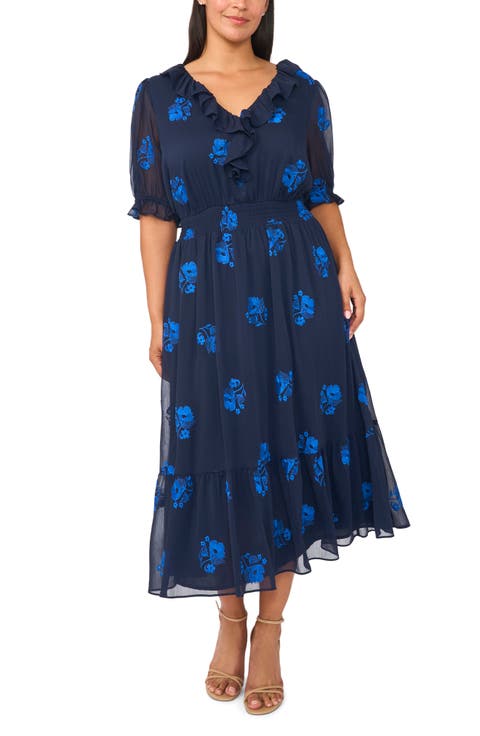 Ruffle V-Neck Midi Dress