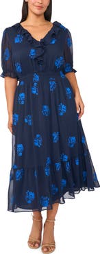 CeCe Ruffle V-Neck Midi Dress