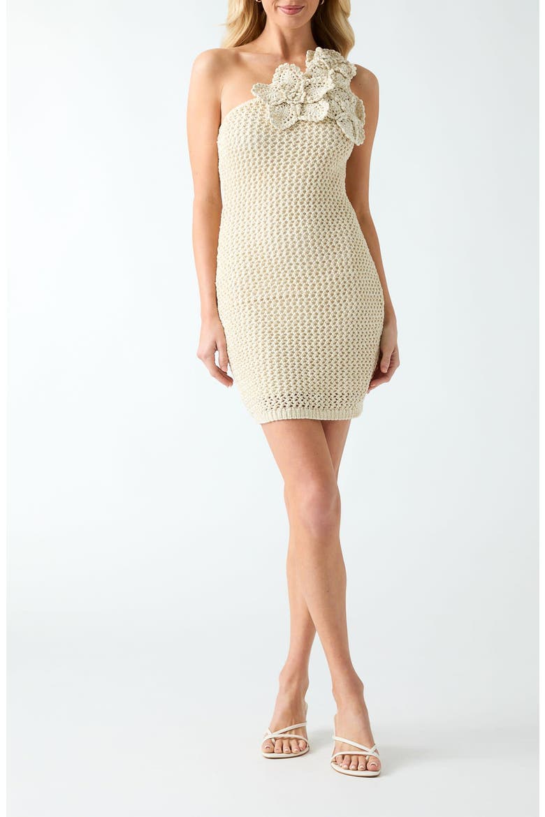 Alicia One-Shoulder Crochet Minidress, Main, color, BEIGE