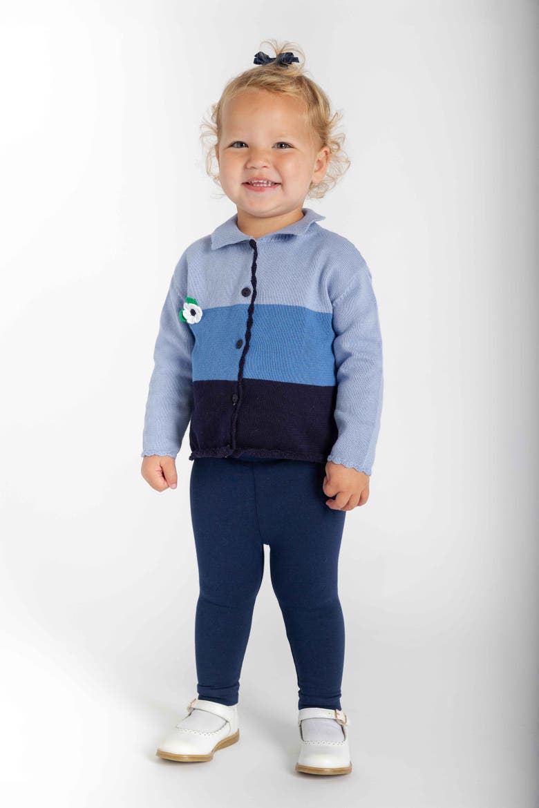 Cardigan Sweater with Flower, Alternate, color, Blue, Navy & White
