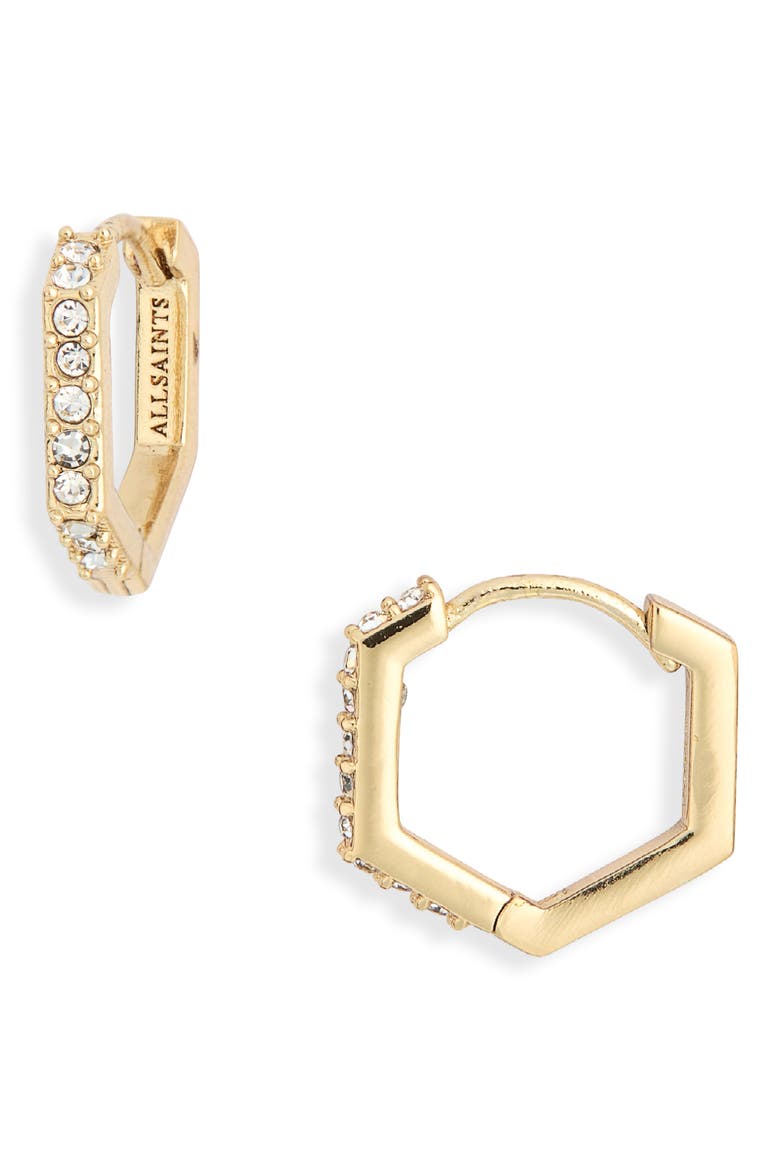 Mini Crystal Hexagonal Hoop Earrings, Alternate, color, GOLD