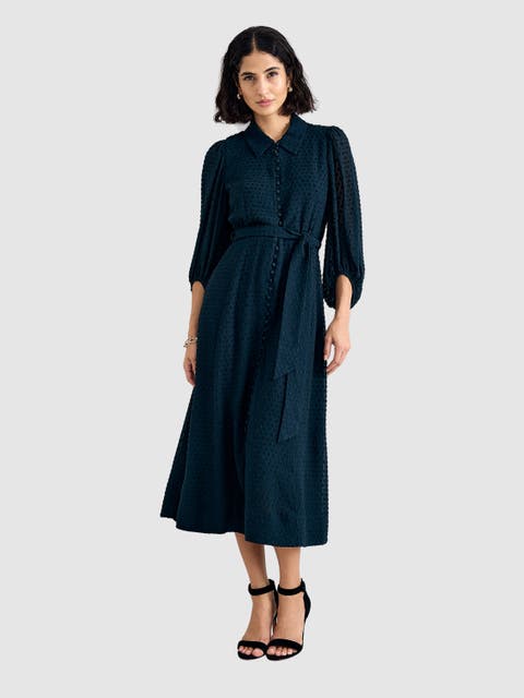 Maeve Textured Belted Shirt Dress