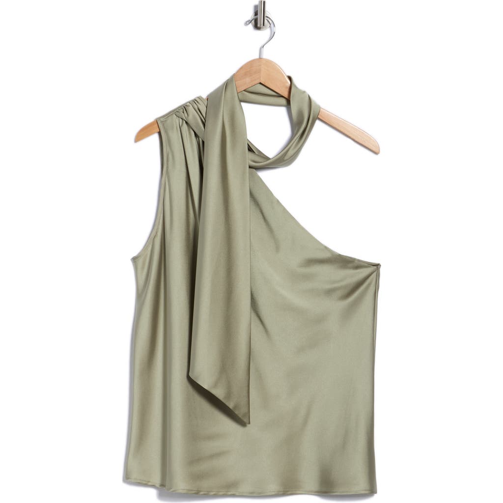 Renee C Scarf Detail One Shoulder Top In Green