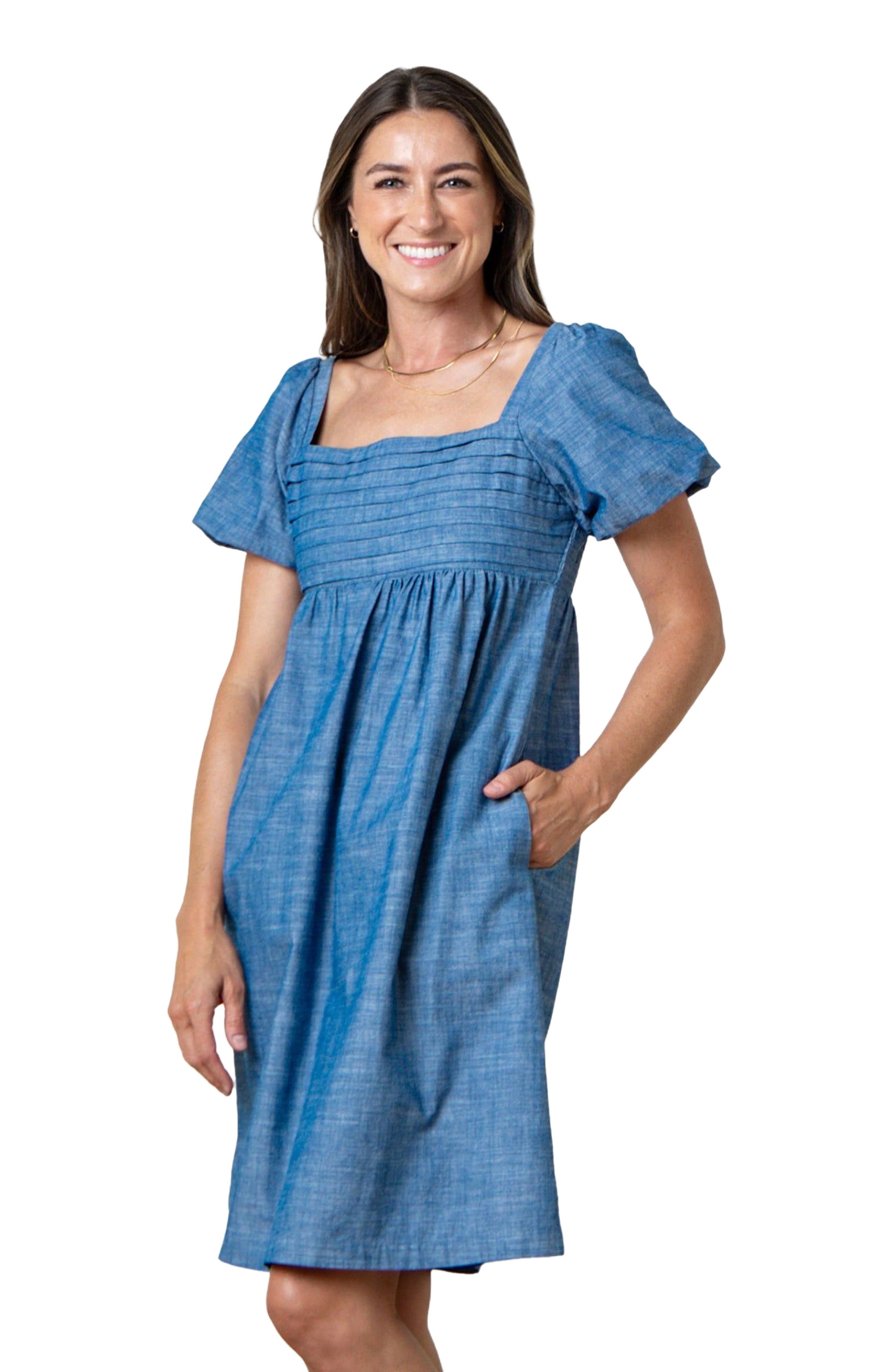 Women's Organic Ruched Chambray Dress - image 2