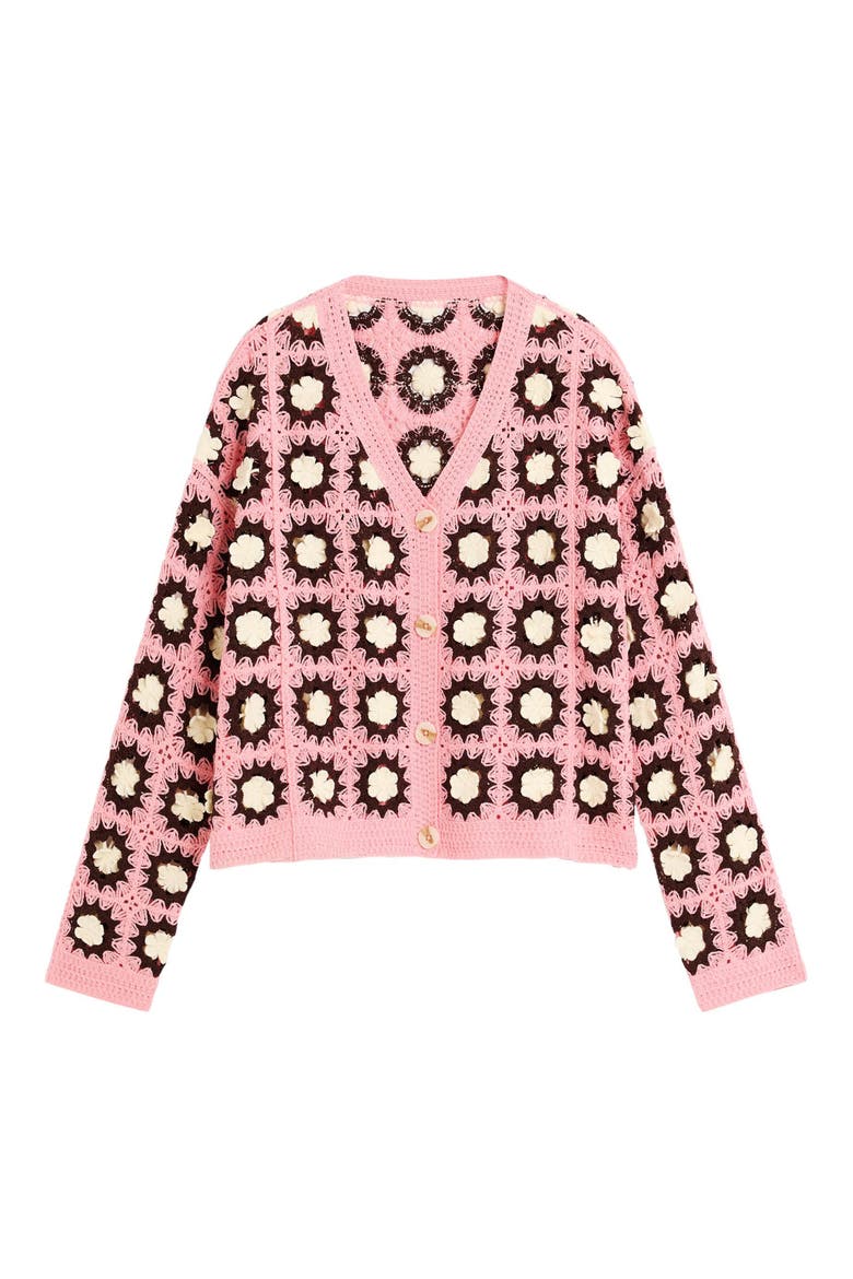 Granny Square Cotton Blend Crochet Cardigan, Alternate, color, DARK PINK