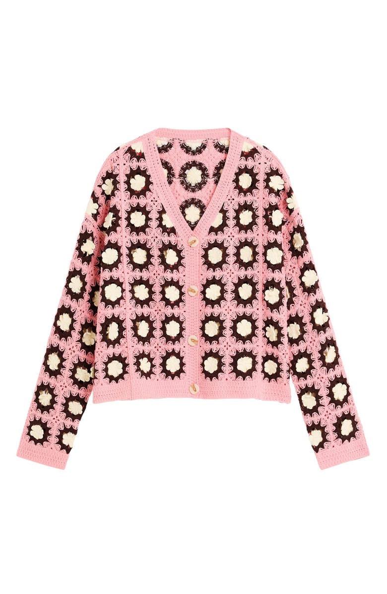 Desigual Granny Square Cotton Blend Crochet Cardigan, Alternate, color, Dark Pink