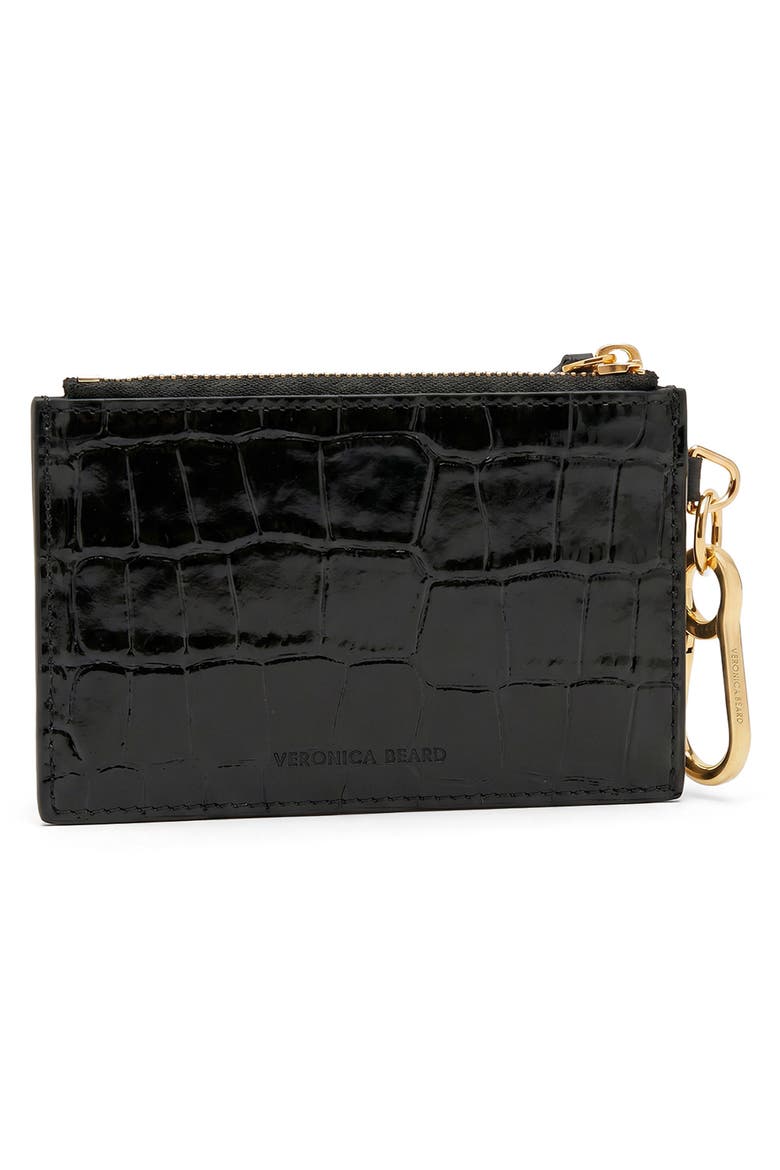 Croc Embossed Zip Card Holder, Alternate, color, BLACK