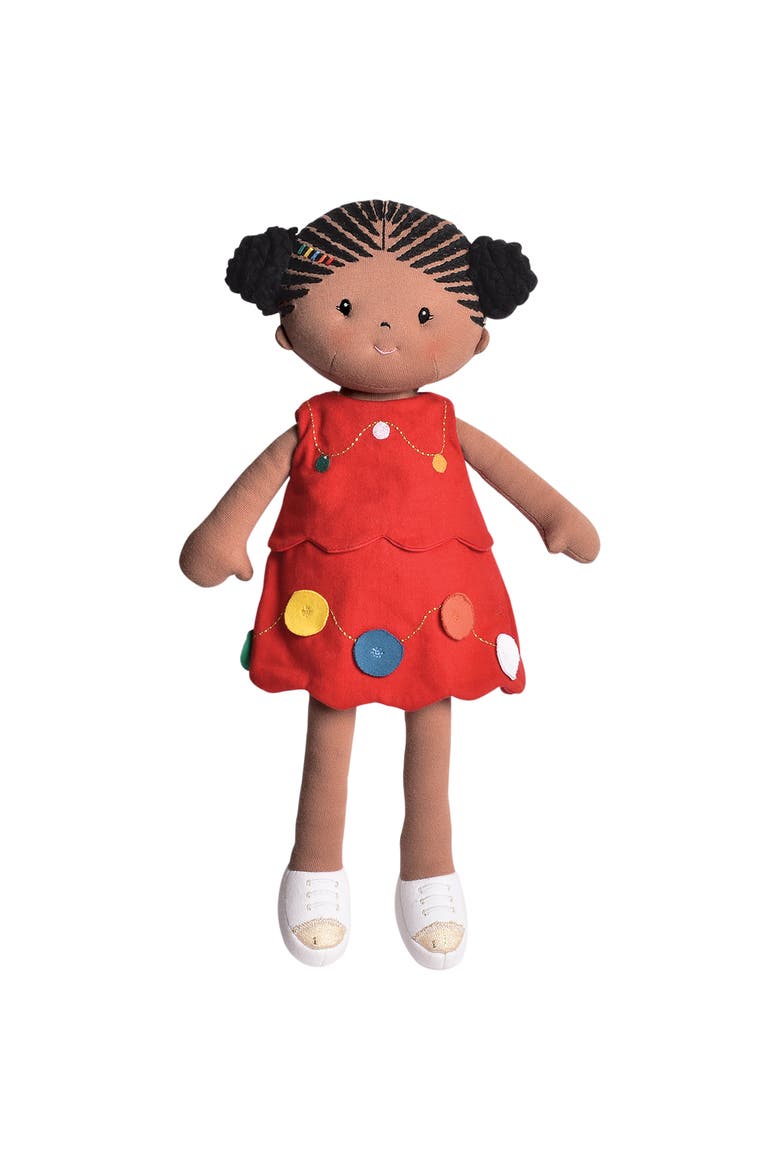 Tikiri Toys Kessie Fabric Baby Doll with Dark Skin & Hair 6 Months+, Alternate, color, Multicolored