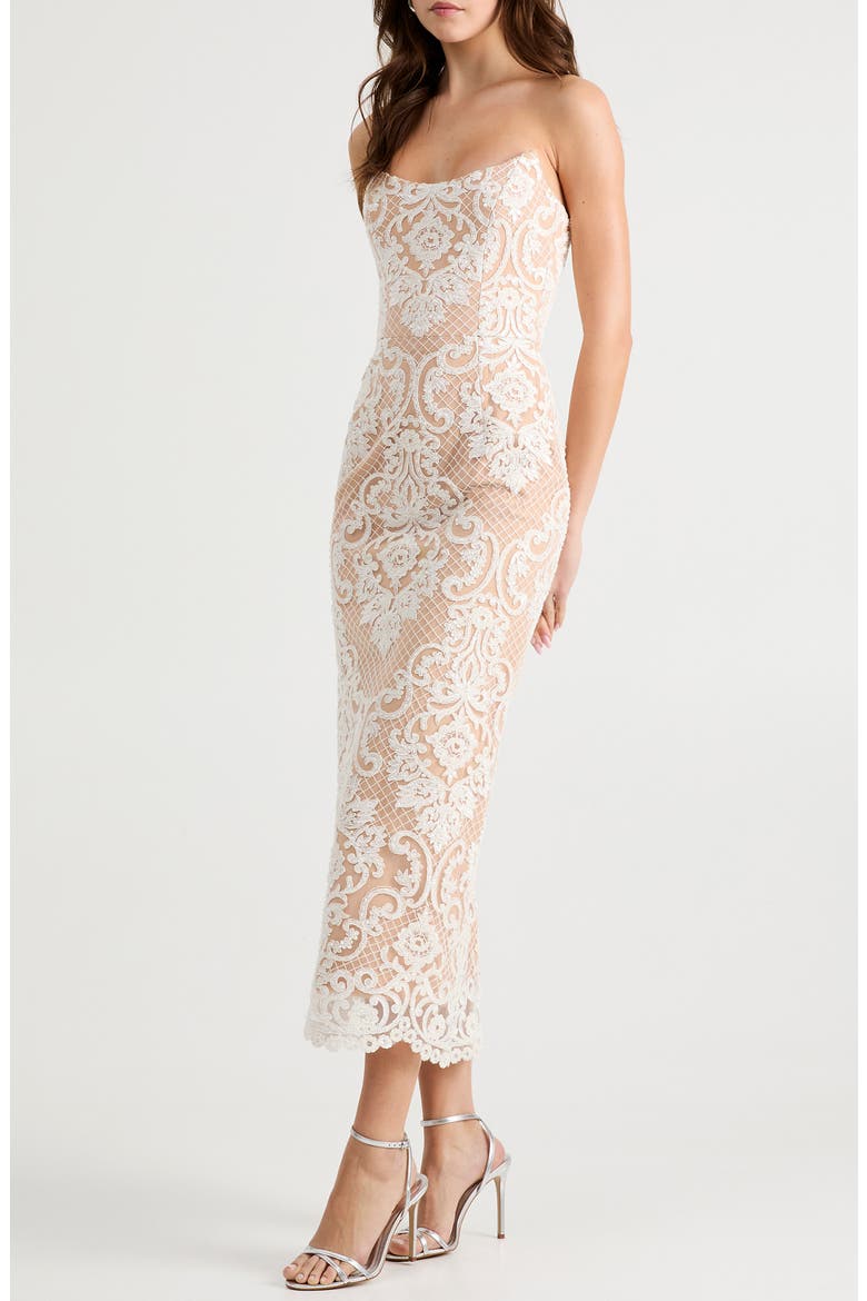 Kendall Beaded Lace & Mesh Column Dress, Alternate, color, OFF WHITE/ NUDE