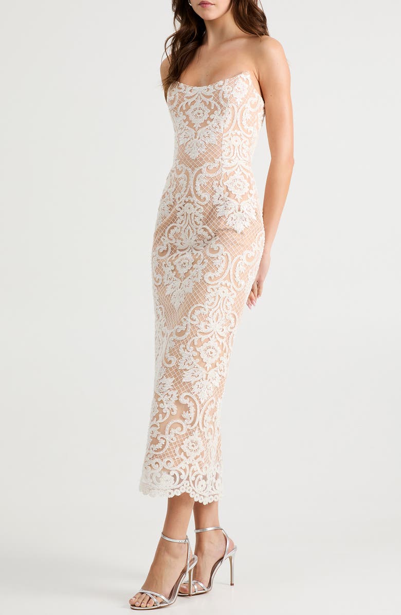 HELSI Kendall Beaded Lace & Mesh Column Dress, Alternate, color, Off White/ Nude