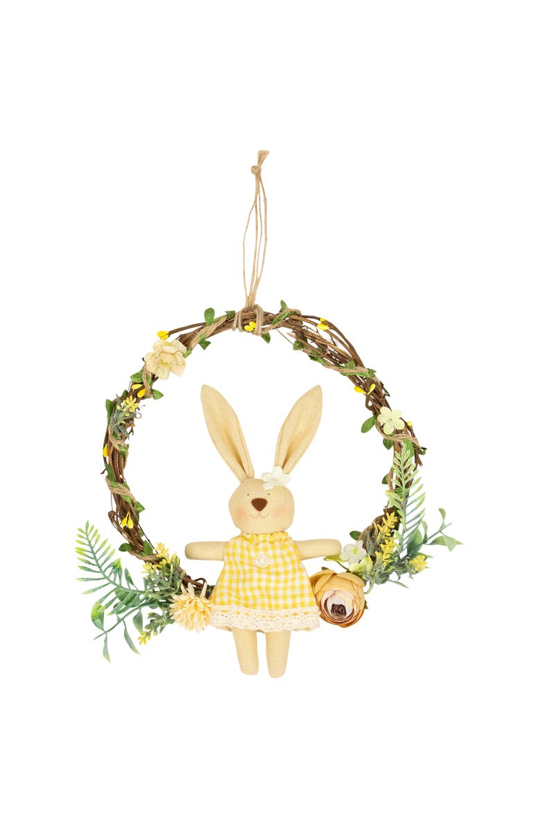 Northlight Bunny with Flowers Artificial Mini Easter Twig Wreath - 10", Main, color, Brown