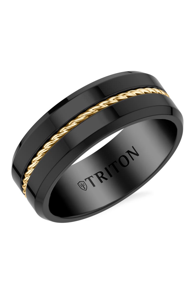 6MM Black and Yellow Tungsten Carbide Ring, Main, color, Black