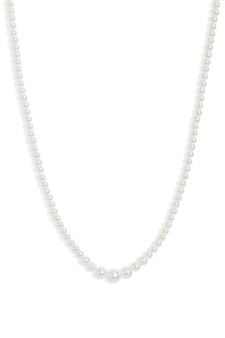 Graduated Faux Pearl Necklace, Main, color, WHITE- GOLD