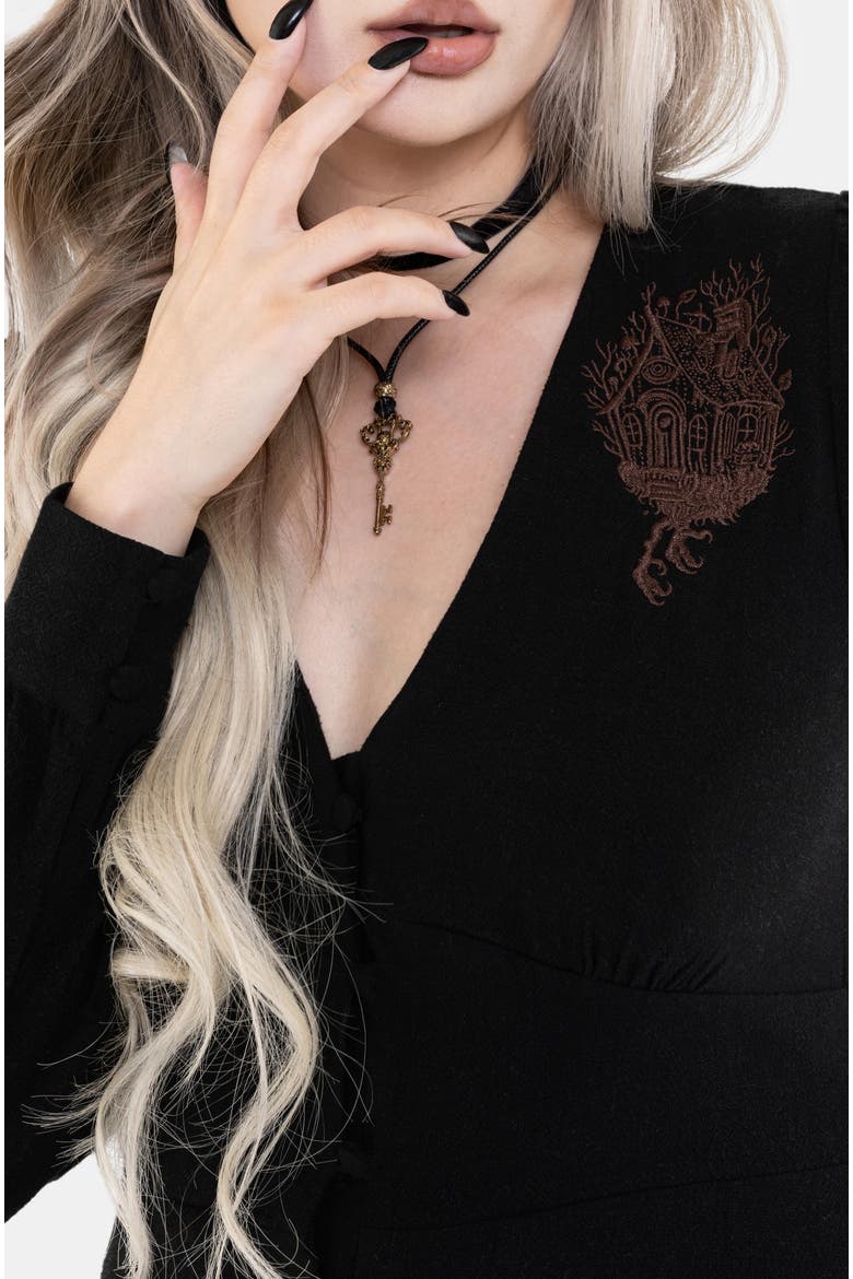 Hexborn Linen-blend Baba Yaga Midi Dress, Alternate, color, Black