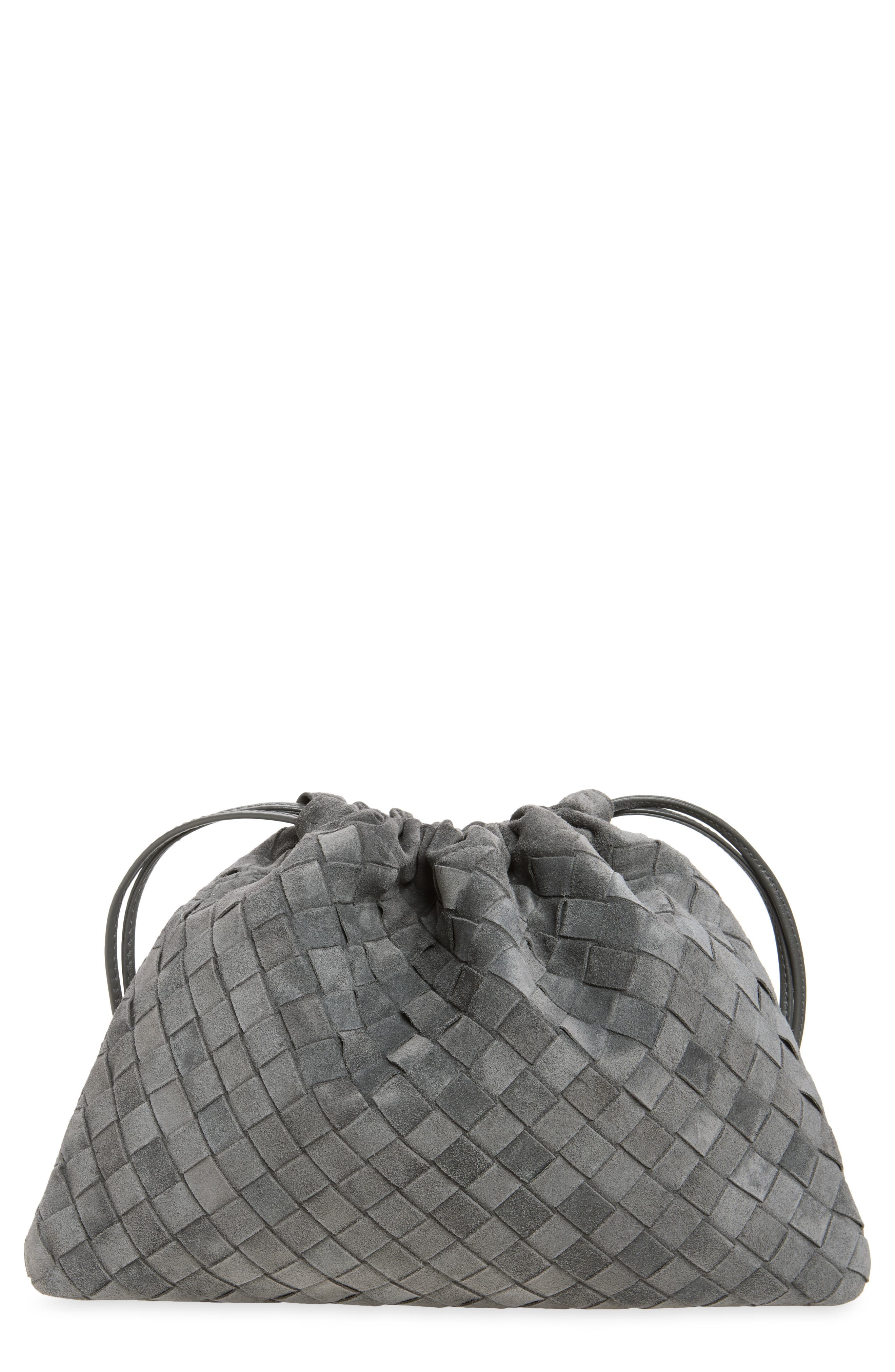 Medium Dustbag Intrecciato Suede Bag, Main, color, 1689 OBSIDIAN GREY/ GOLD