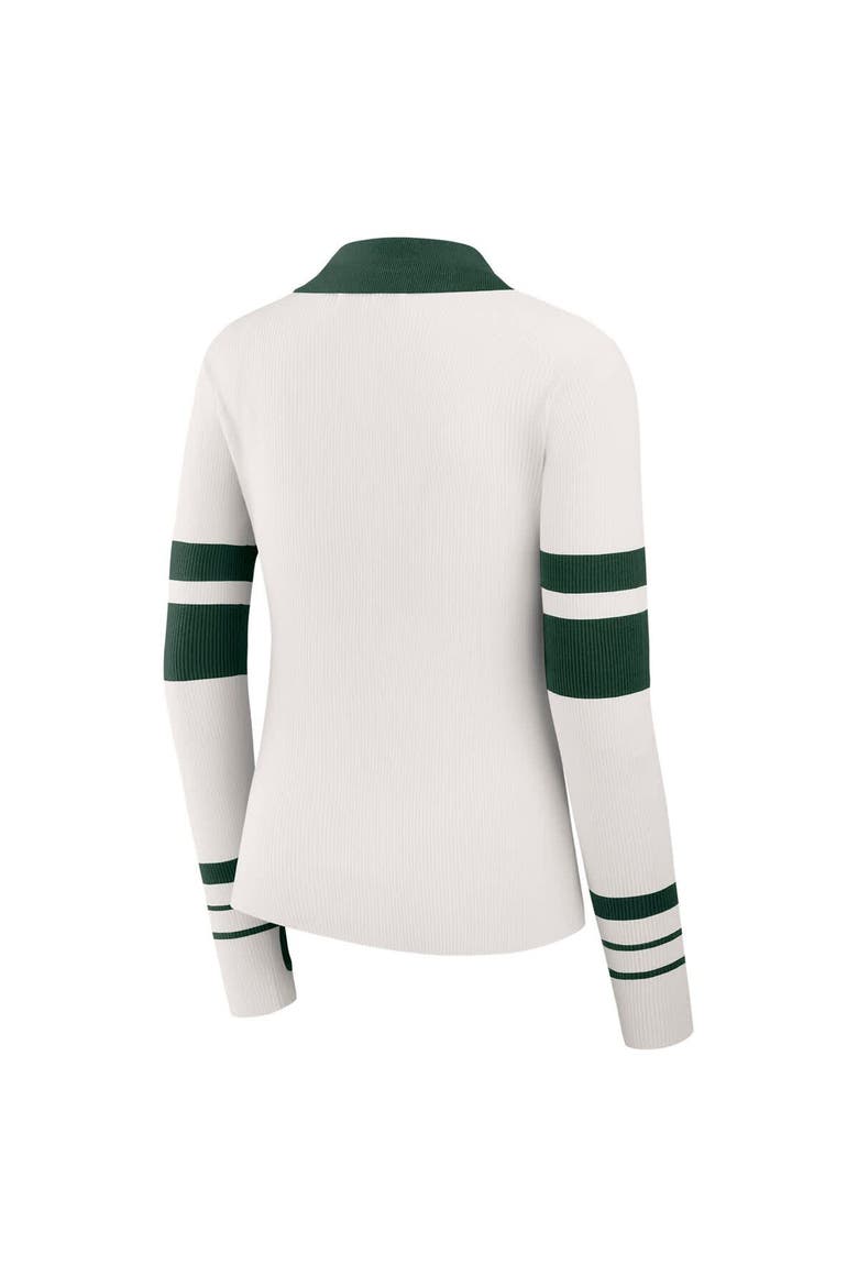 Women's WEAR by Erin Andrews White Green Bay Packers Ribbed Henley Polo Sweater, Alternate, color, White