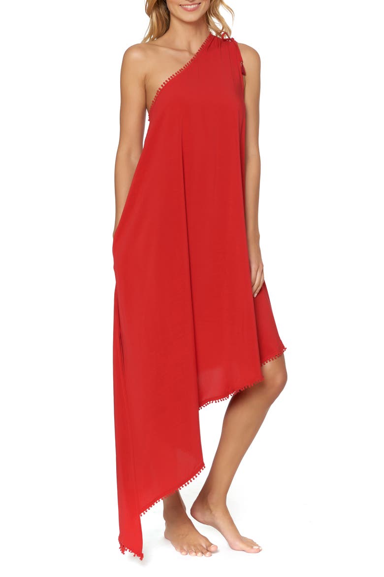 One-Shoulder Maxi Cover-Up Dress, Alternate, color, RUBY