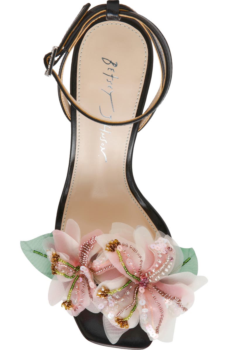 Betsey Johnson Kasie Beade Flower Ankle Strap Sandal, Alternate, color, Black