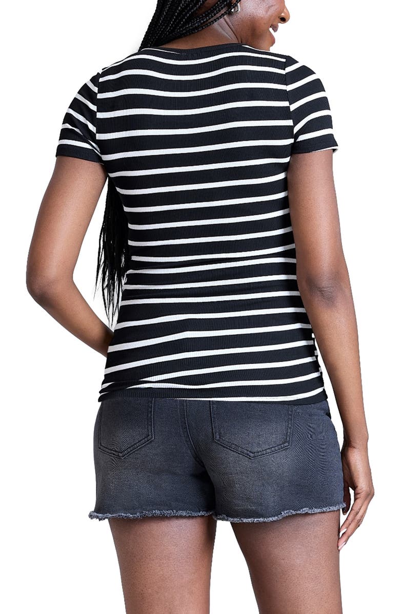 MOTHERHOOD MATERNITY Square Neck Rib Knit Short Sleeve Top, Alternate, color, Black 
White Stripe