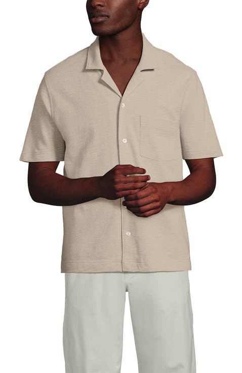 Short Sleeve Cotton Linen Button Through Camp Collar Shirt