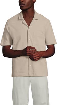 Lands' End Short Sleeve Cotton Linen Button Through Camp Collar Shirt