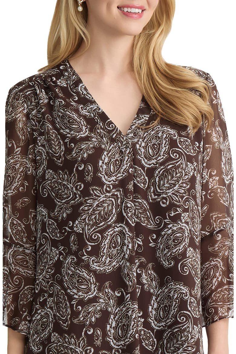 Flutter Sleeve Paisley Top, Alternate, color, FUDGE/ WHITE SAND MULTI