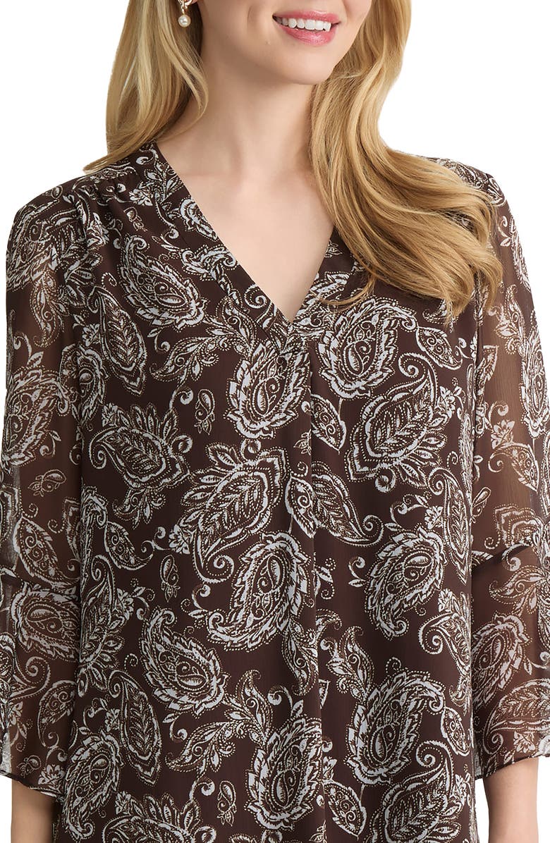 Jones New York Flutter Sleeve Paisley Top, Alternate, color, Fudge/ White Sand Multi