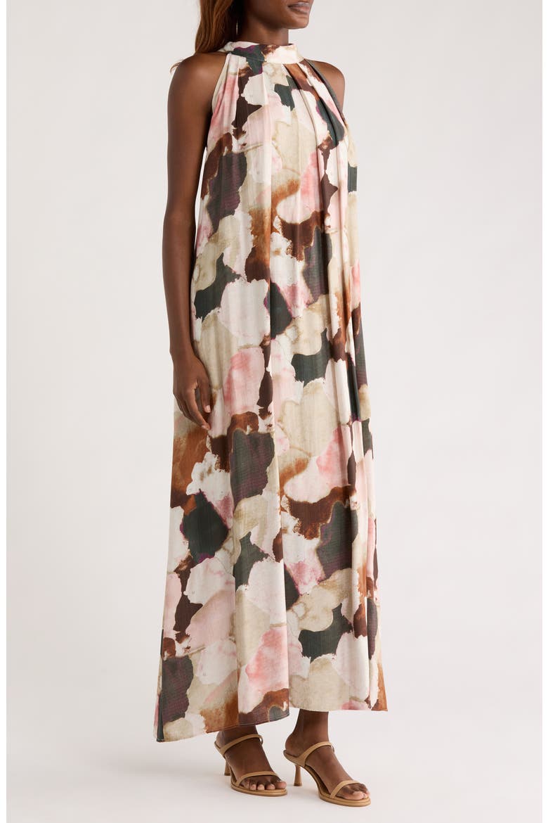 Print Sleeveless Maxi Dress, Alternate, color, BROWN MULTI