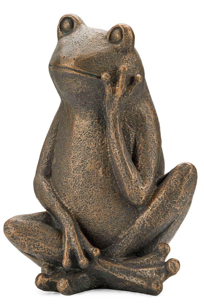 12"H Resin Bronze Sitting Frog Statue, Main, color, Brown