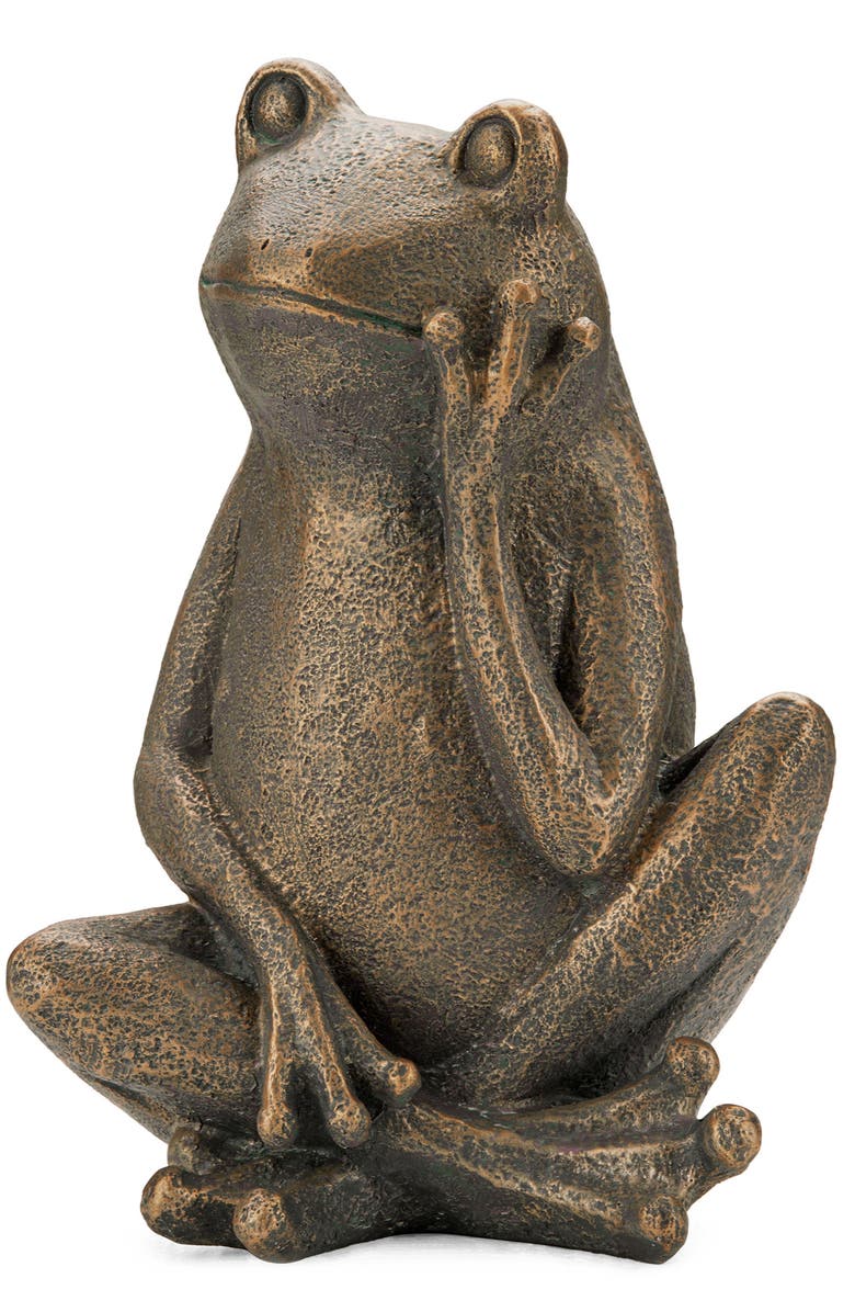 Glitzhome 12"H Resin Bronze Sitting Frog Statue, Main, color, Brown