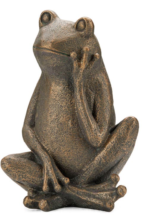 12"H Resin Bronze Sitting Frog Statue