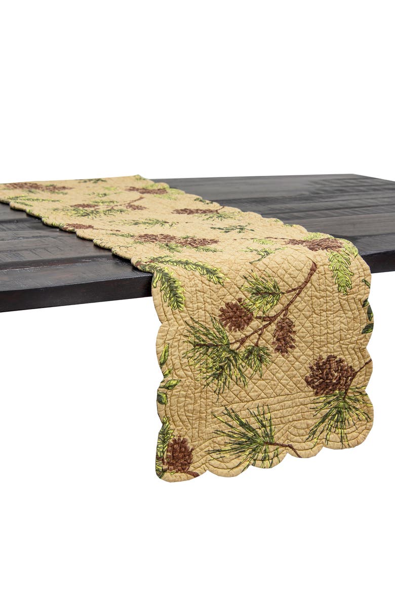 Woodland Retreat Quilted Reversible Cotton Pinecone Theme Table Runner 14" x 51", Alternate, color, Brown