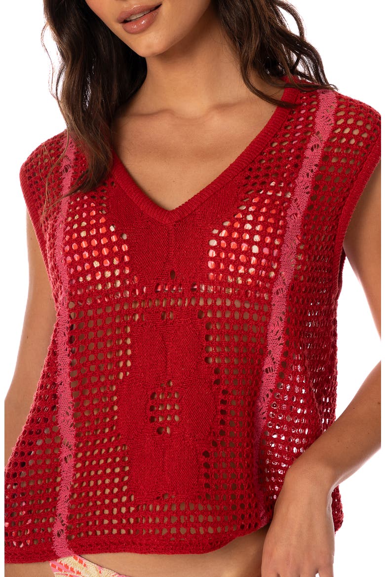 Flame Coral Crochet Cover-Up Vest, Alternate, color, BRIGHT RED