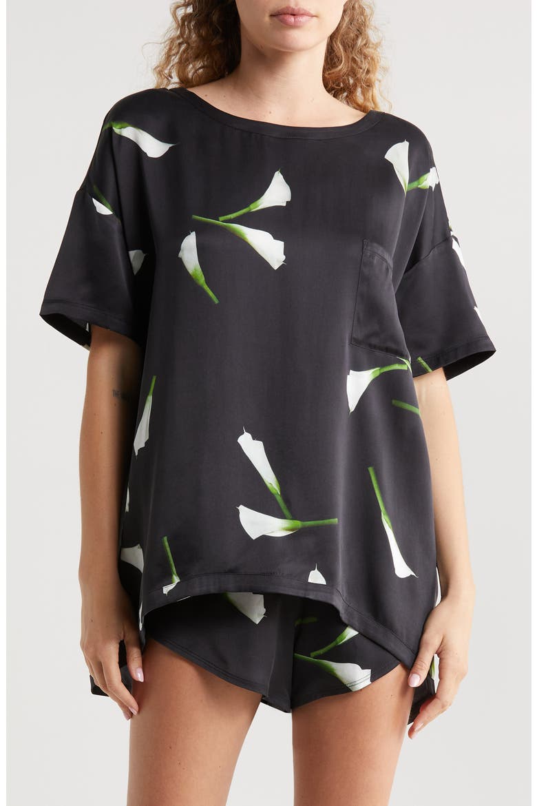 Washable Silk Tee Short Pajamas, Main, color, FLOATING LILY