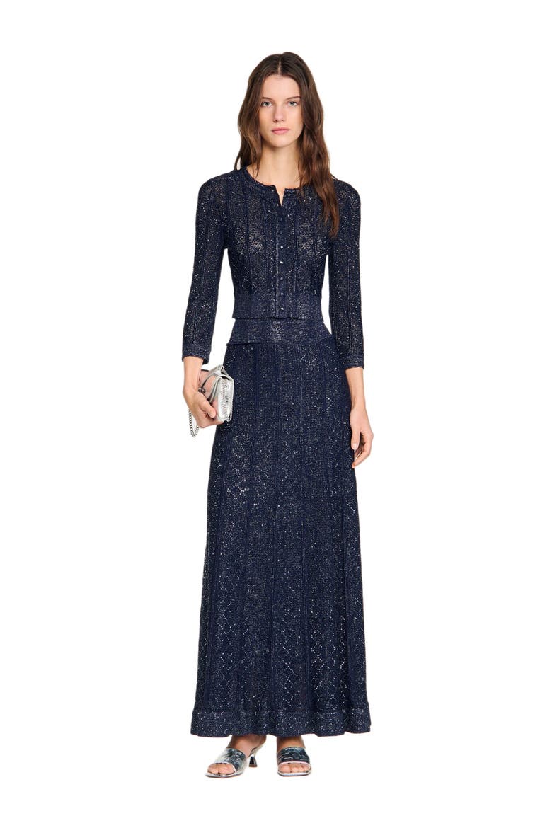 Rhinestone knit maxi skirt, Alternate, color, Navy blue