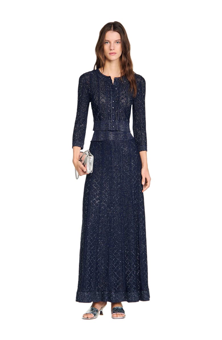 SANDRO Rhinestone knit maxi skirt, Alternate, color, Navy Blue