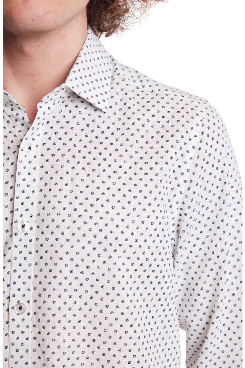 Samuel Dot Print Linen Blend Dress Shirt, Alternate, color, WHITE BLUE DITSY DOTS