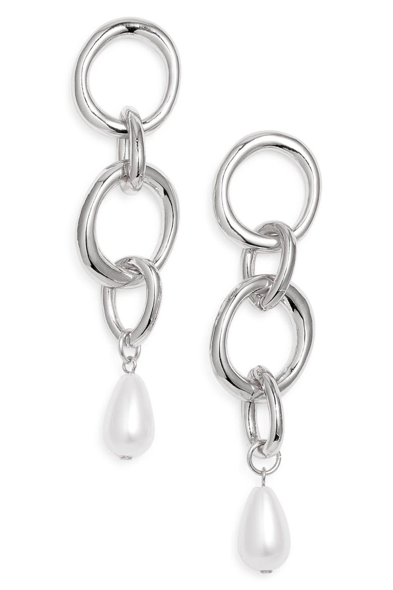 Faux Pearl Drop Earrings, Main, color, WHITE- RHODIUM