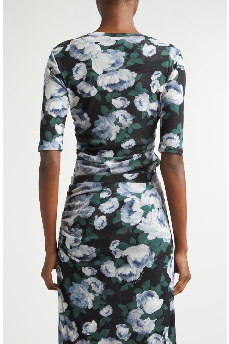 Bunch of Roses Gathered Mesh Top, Alternate, color, GREEN MULTI