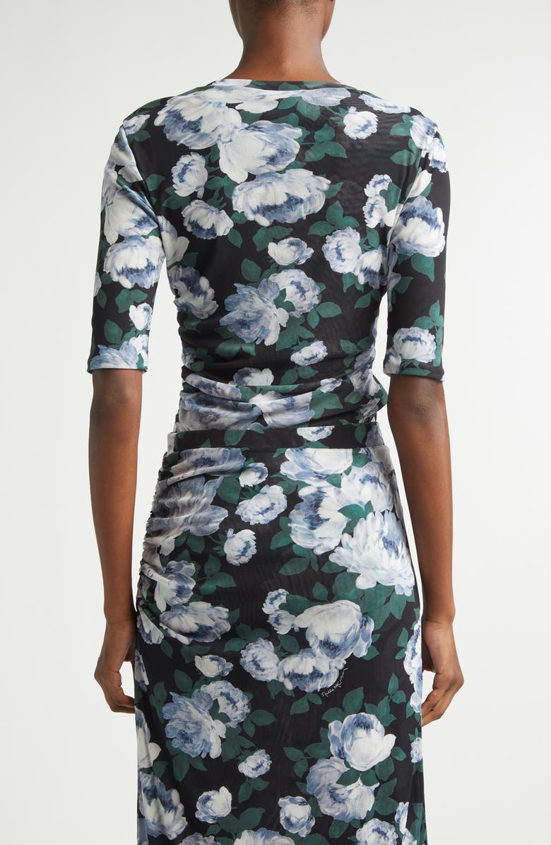 Stella McCartney Bunch of Roses Gathered Mesh Top, Alternate, color, Green Multi