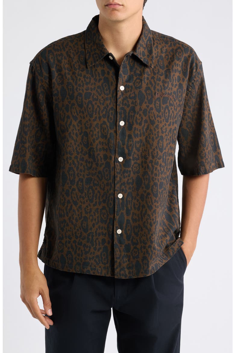 Leopardo Organic Cotton Blend Button-Up Shirt, Main, color, HOT CHOC BROWN