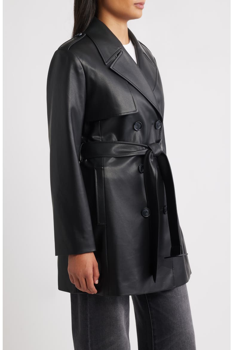 Faux Leather Trench Coat, Alternate, color, BLACK
