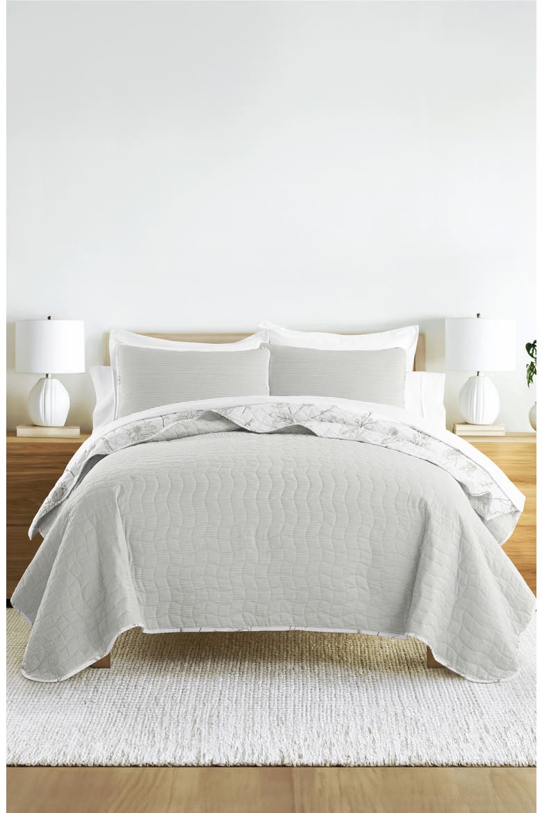 Pattern Reversible Quilt & Sham Set, Alternate, color, LIGHT GRAY