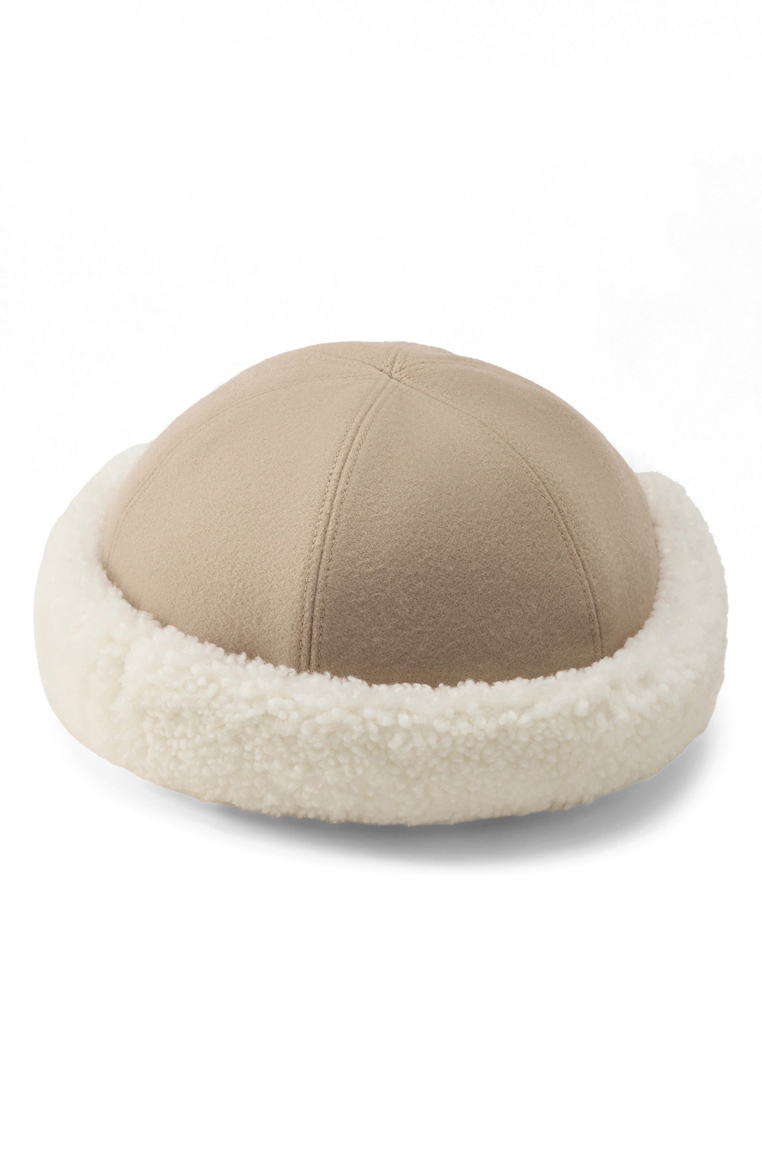 Nika Wool Beanie with Genuine Shearling Trim