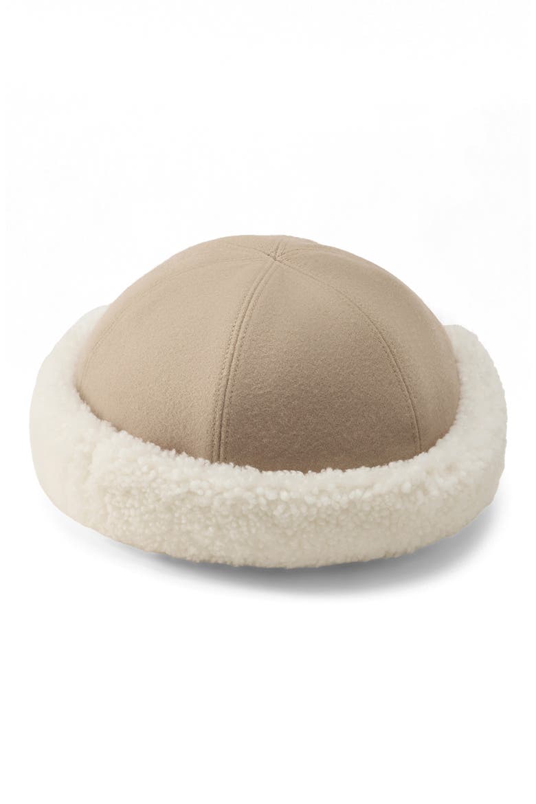 Nika Wool Beanie with Genuine Shearling Trim, Main, color, MUSHROOM