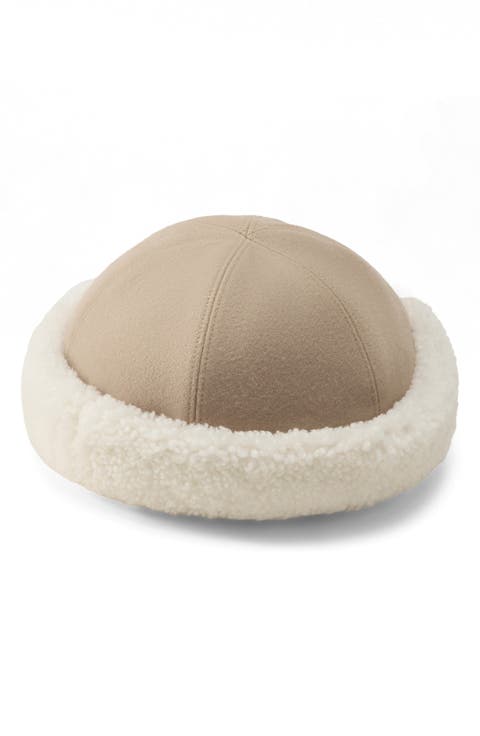 Nika Wool Beanie with Genuine Shearling Trim
