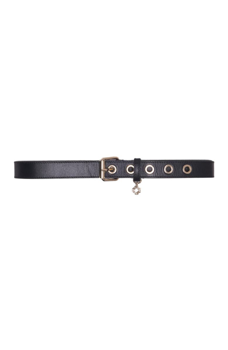 maje Leather belt with Miss M buckle, Main, color, Black